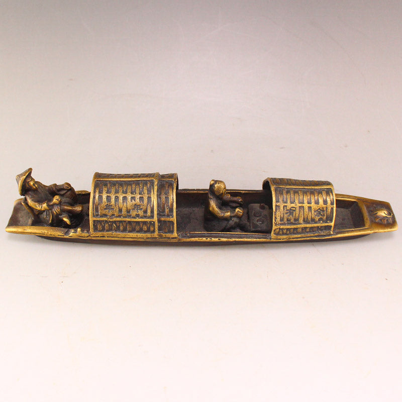 Old Chinese Brass Figure & Boat Statue