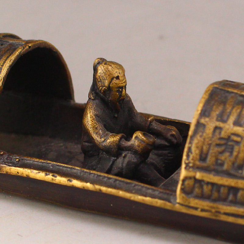 Old Chinese Brass Figure & Boat Statue