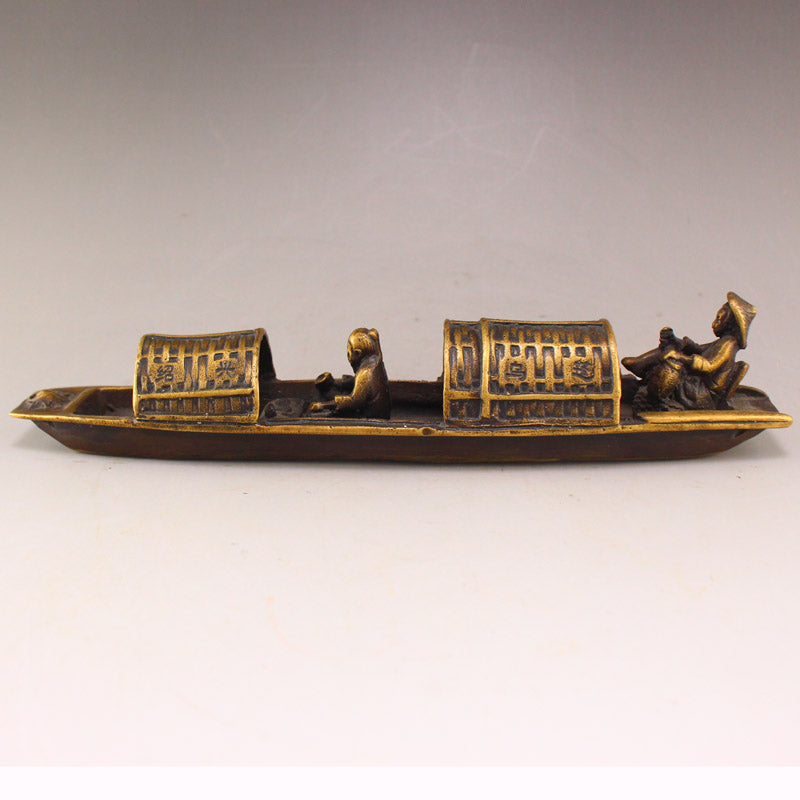 Old Chinese Brass Figure & Boat Statue