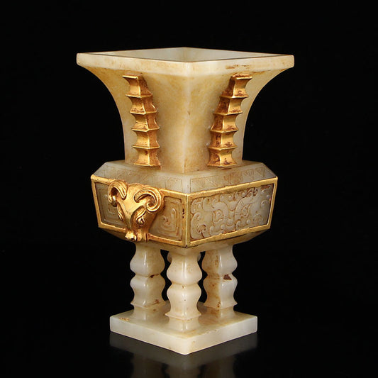 Chinese Gilt Gold Hetian Jade Sheep Head Burner