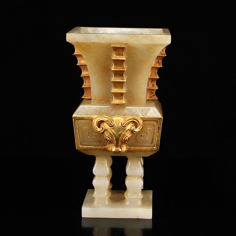 Chinese Gilt Gold Hetian Jade Sheep Head Burner