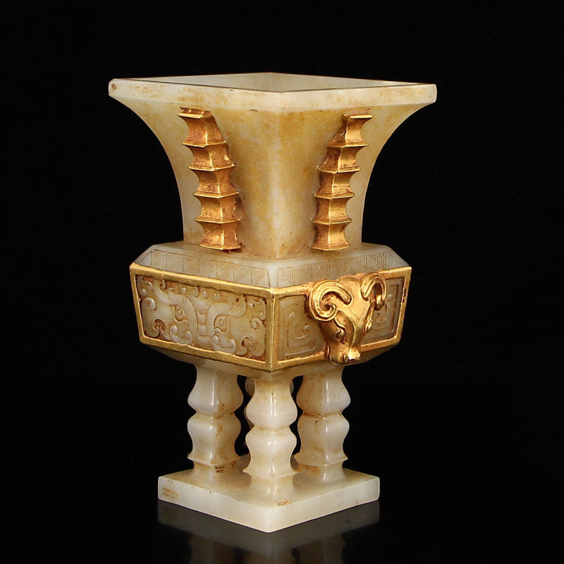 Chinese Gilt Gold Hetian Jade Sheep Head Burner