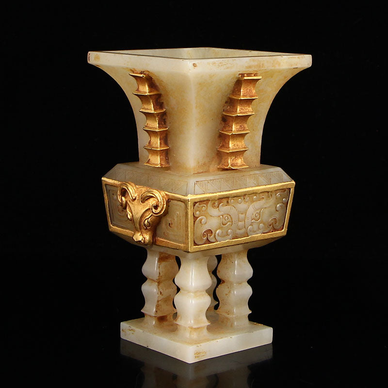 Chinese Gilt Gold Hetian Jade Sheep Head Burner