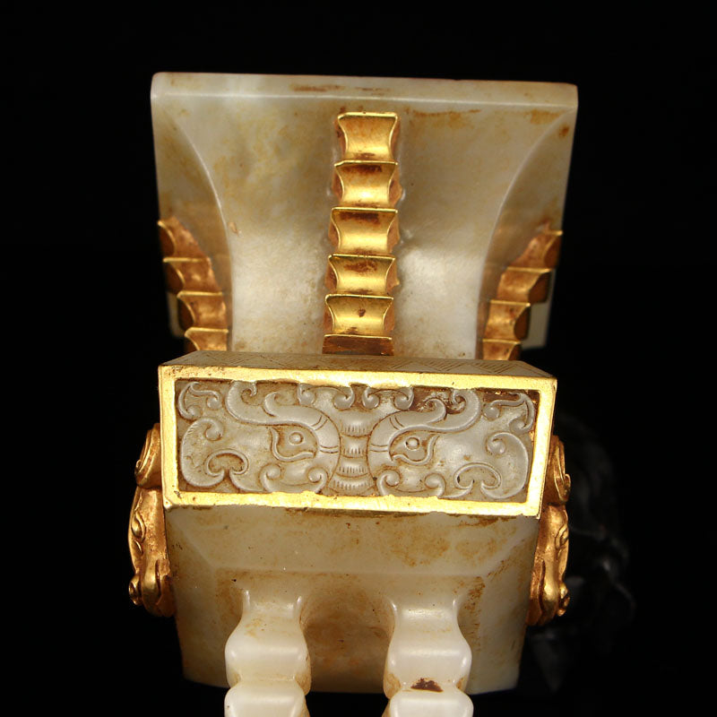 Chinese Gilt Gold Hetian Jade Sheep Head Burner