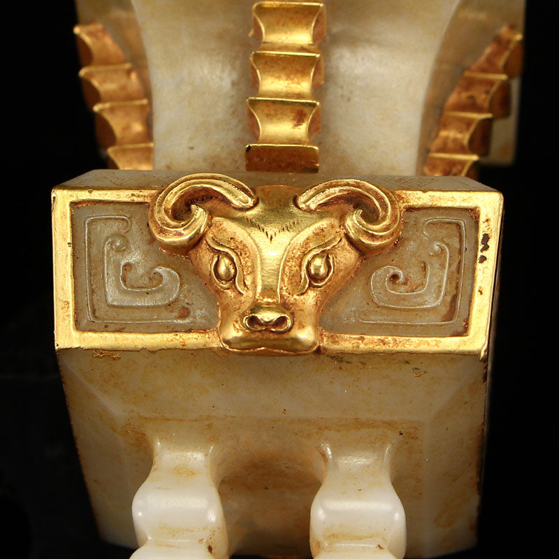 Chinese Gilt Gold Hetian Jade Sheep Head Burner