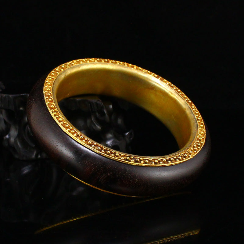 Old Gilt Gold Silver Inlay Chenxiang Wood Bracelet