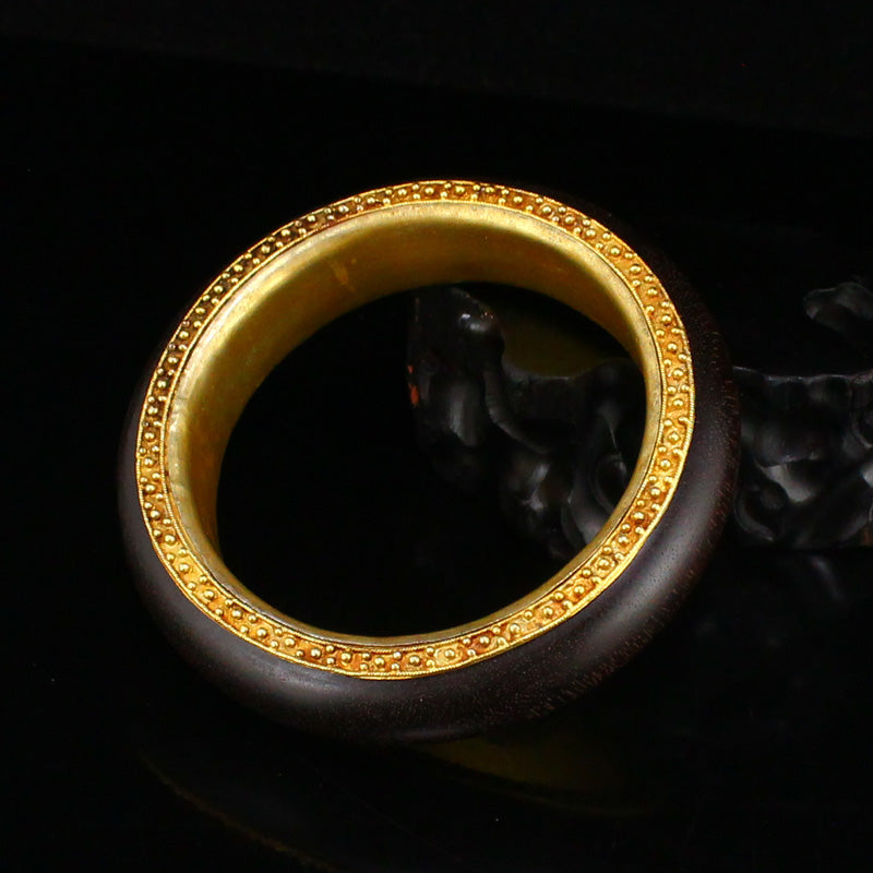 Old Gilt Gold Silver Inlay Chenxiang Wood Bracelet