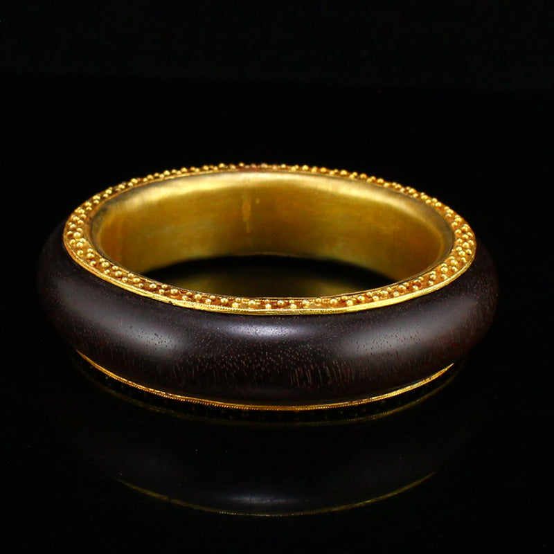 Old Gilt Gold Silver Inlay Chenxiang Wood Bracelet