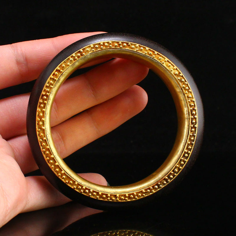 Old Gilt Gold Silver Inlay Chenxiang Wood Bracelet