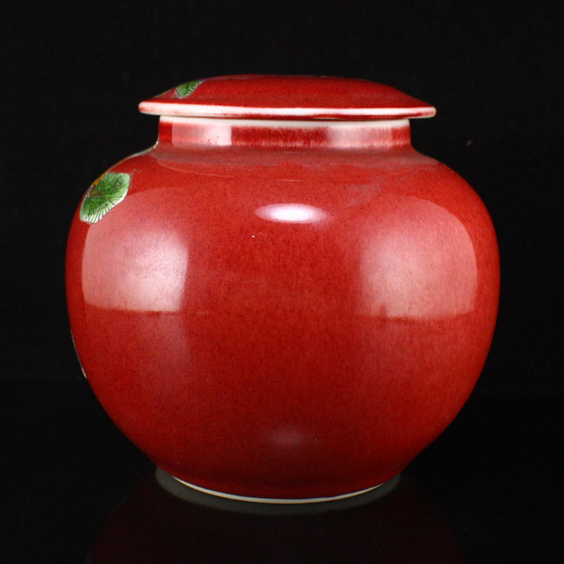 A Pair Red Glaze & Famille Rose Sages Meeting Design Porcelain Weiqi Pot