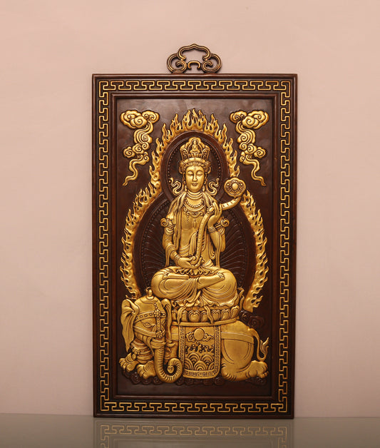 A1778 Vintage Chinese Gilt Gold Copper Samantabhadra Wall Hanging