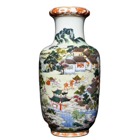 A1784 Chinese Qing Dynasty Gilt Edge Famille Rose Figures Design Porcelain Vase
