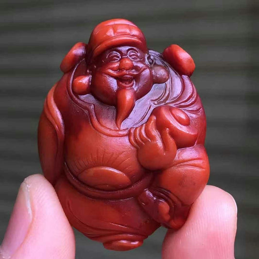 A1789 Exquisite Chinese Nanhong Agate Carved Fortune Taoism Deity Pendant