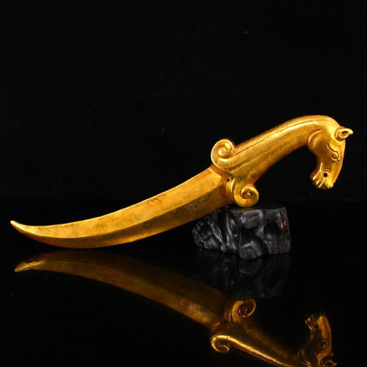 Chinese Gilt Gold Bronze Horse Head Dagger Statue