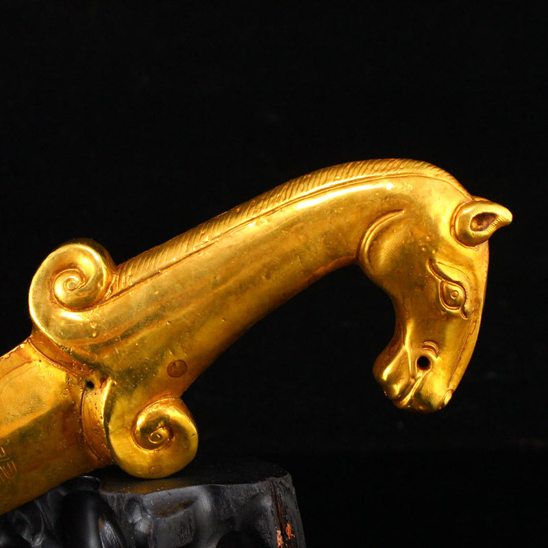 Chinese Gilt Gold Bronze Horse Head Dagger Statue