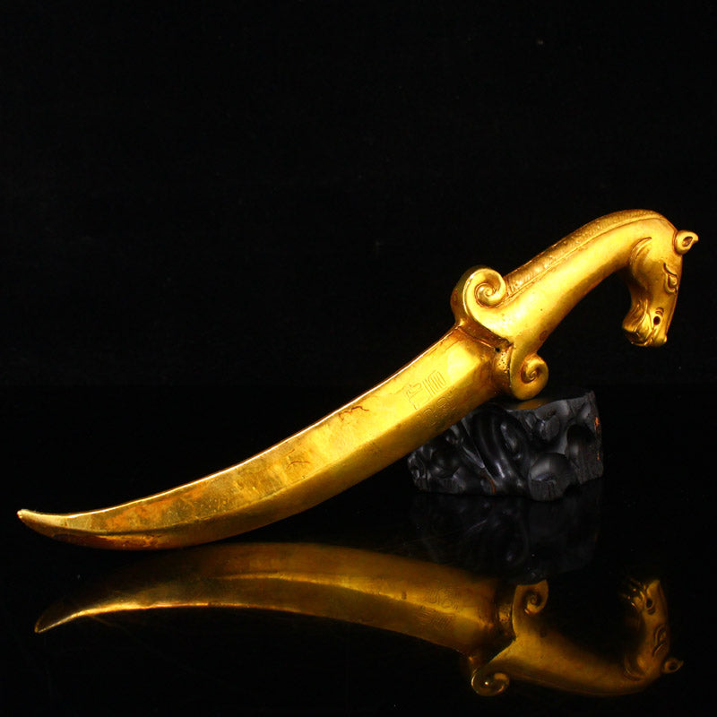 Chinese Gilt Gold Bronze Horse Head Dagger Statue