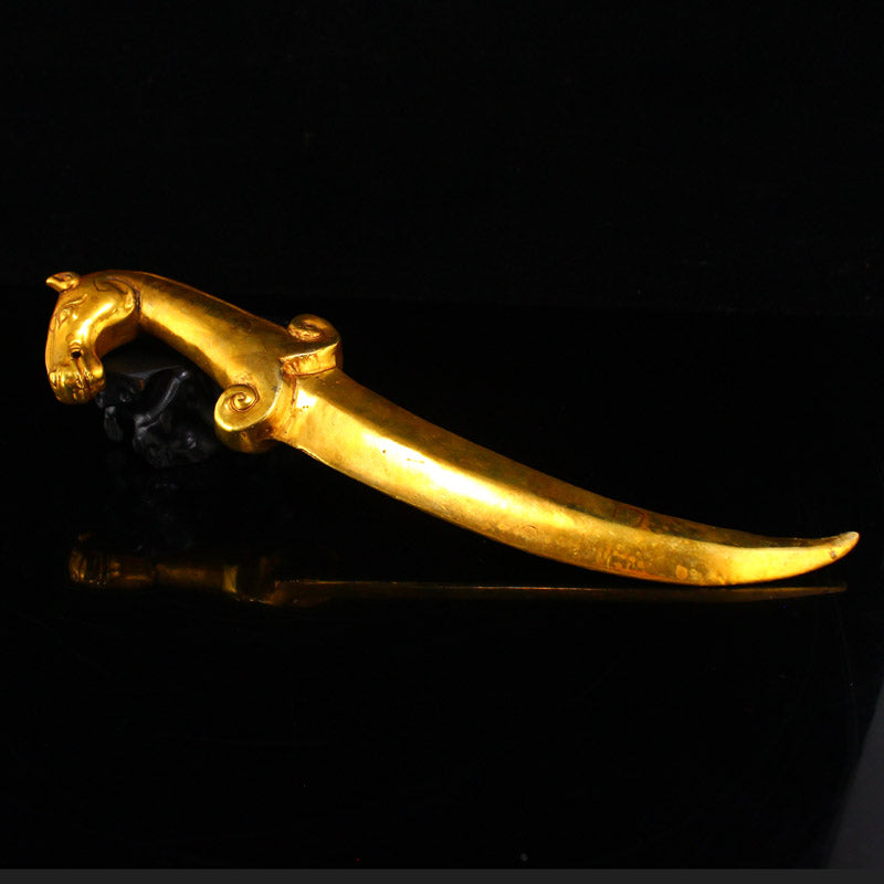 Chinese Gilt Gold Bronze Horse Head Dagger Statue