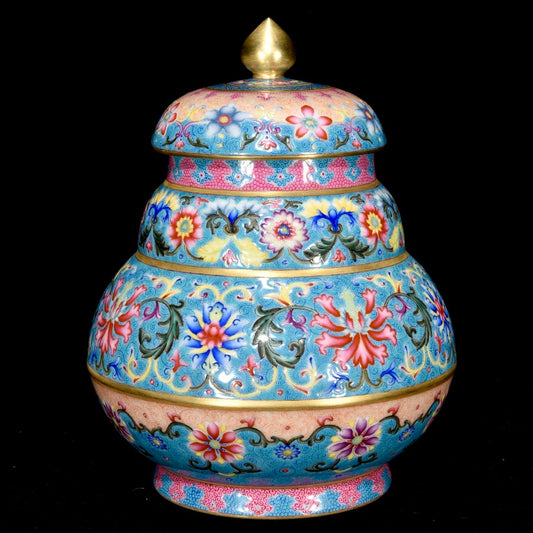 A1790 Chinese Qing Dynasty Gilt Edge Famille Rose Flowers Design Porcelain Pot