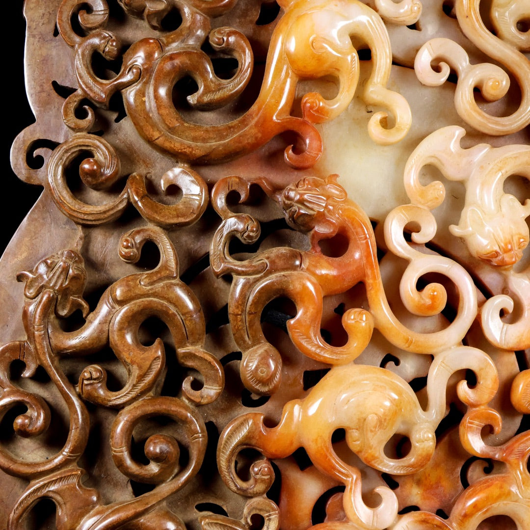 A1792 Superb Old Chinese Hetian Jade High Relief Chi Dragon Jade Bi