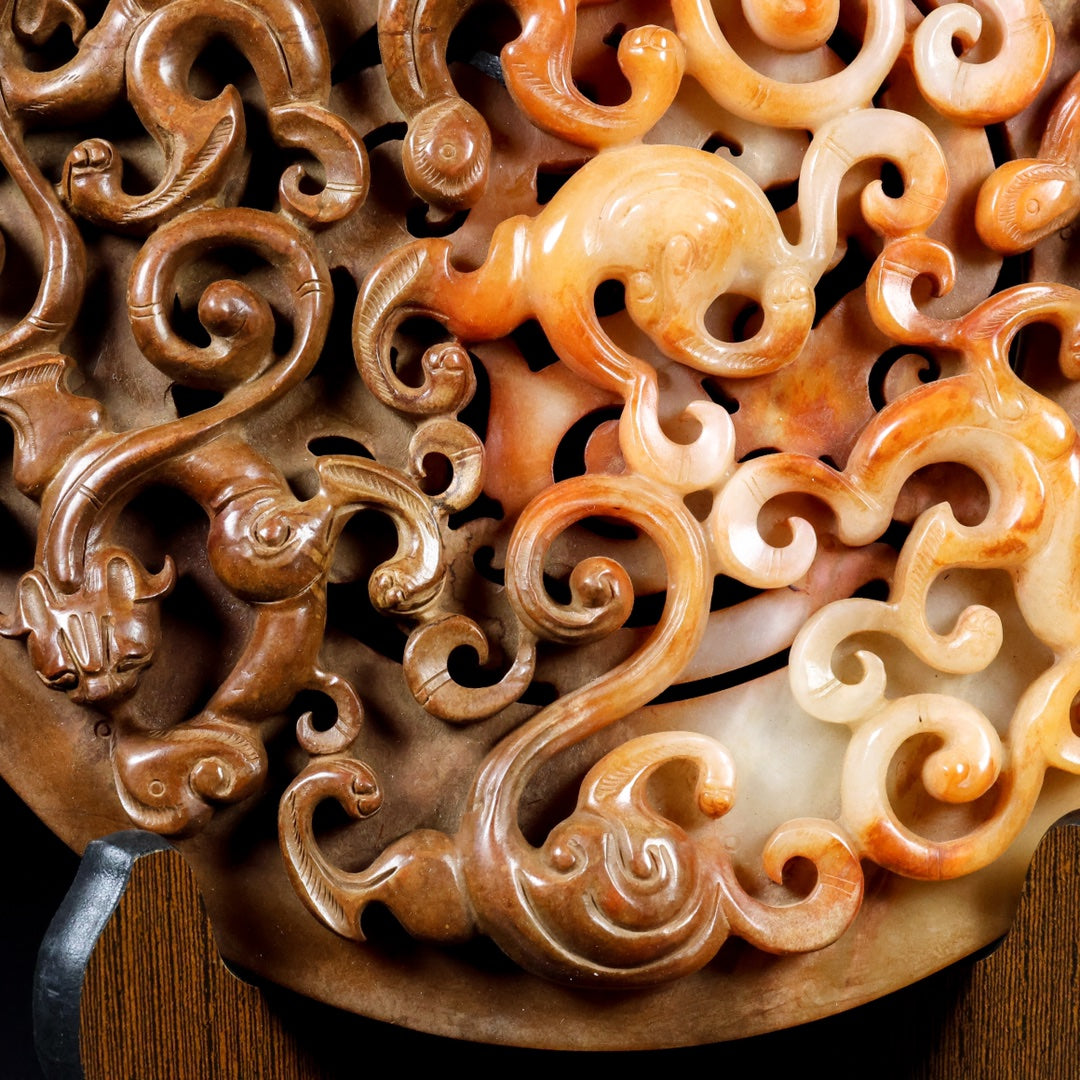 A1792 Superb Old Chinese Hetian Jade High Relief Chi Dragon Jade Bi