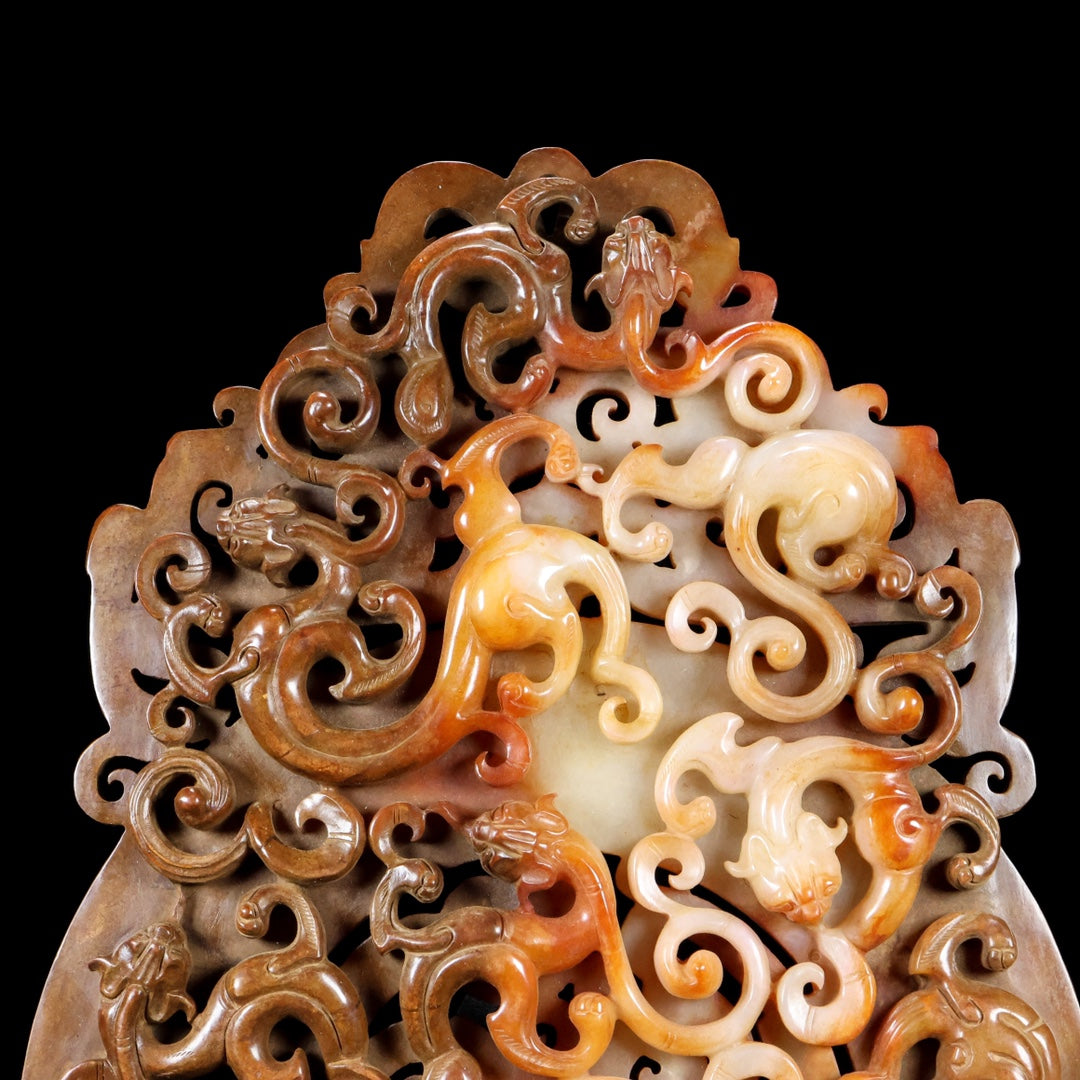 A1792 Superb Old Chinese Hetian Jade High Relief Chi Dragon Jade Bi