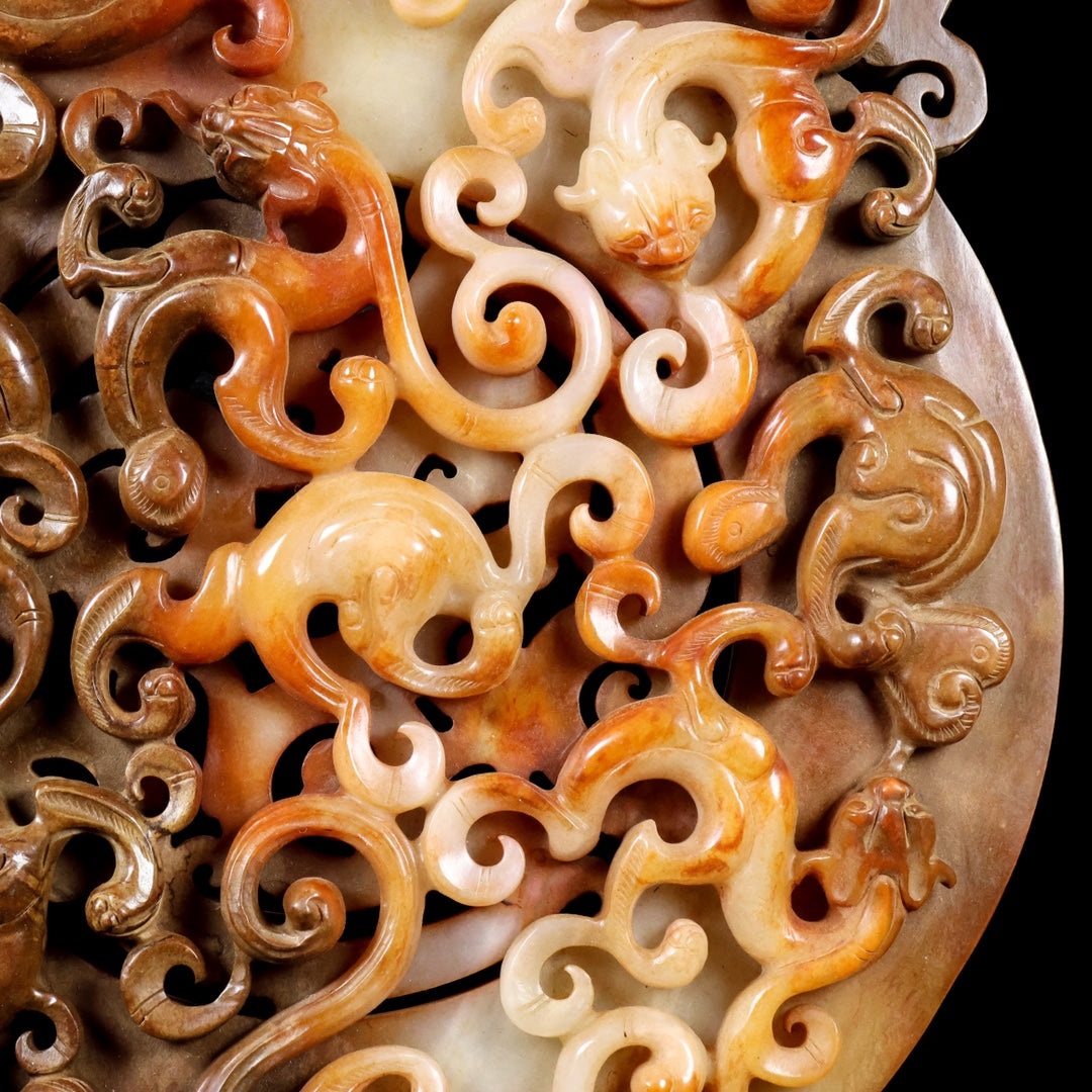 A1792 Superb Old Chinese Hetian Jade High Relief Chi Dragon Jade Bi