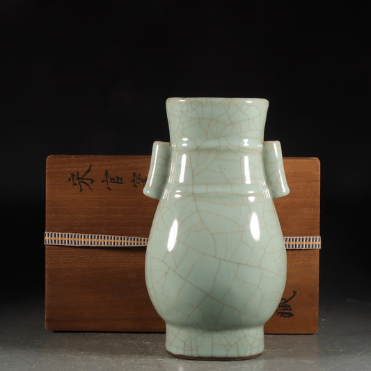 A1796 Chinese Guan Kiln Double Ear Porcelain Vase