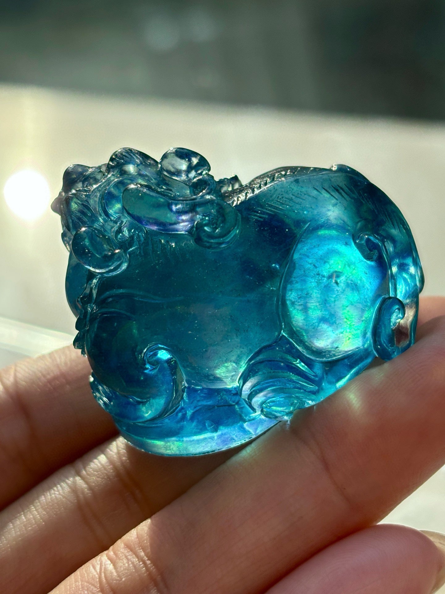 A1798 Beautiful Aquamarine Carved Fortune Pixiu Pendant