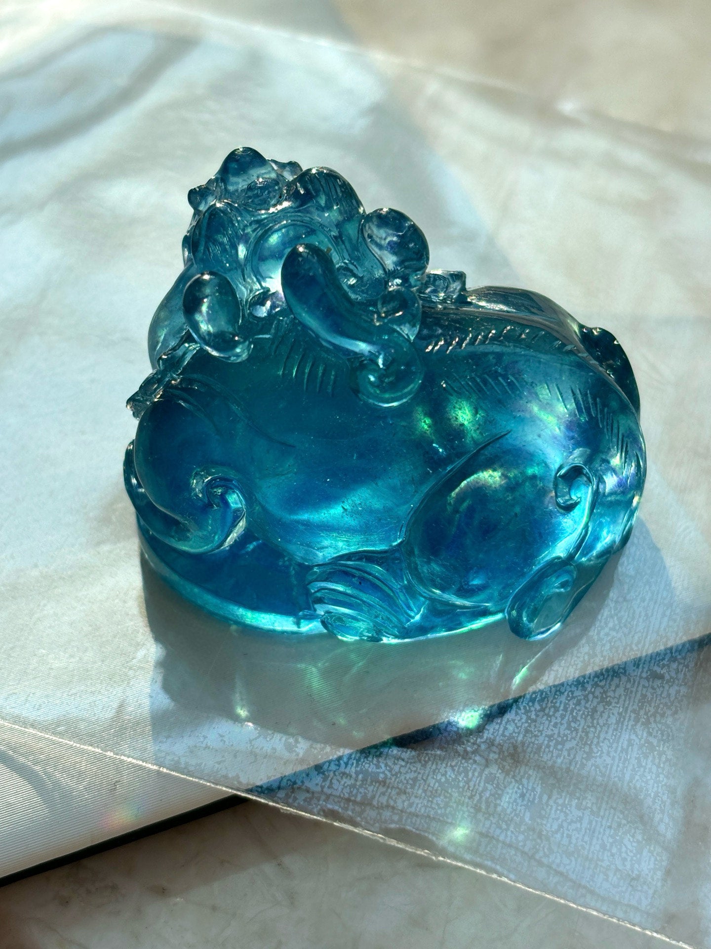 A1798 Beautiful Aquamarine Carved Fortune Pixiu Pendant