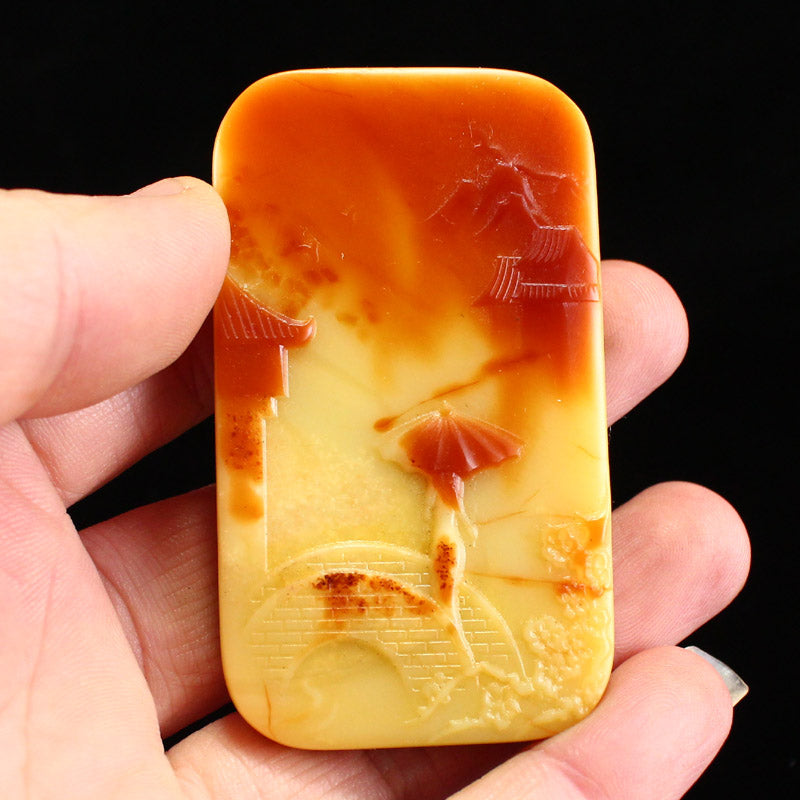 Natural Jade Carved Mountain River Scene Pendant