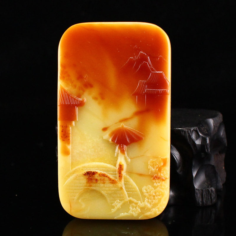 Natural Jade Carved Mountain River Scene Pendant