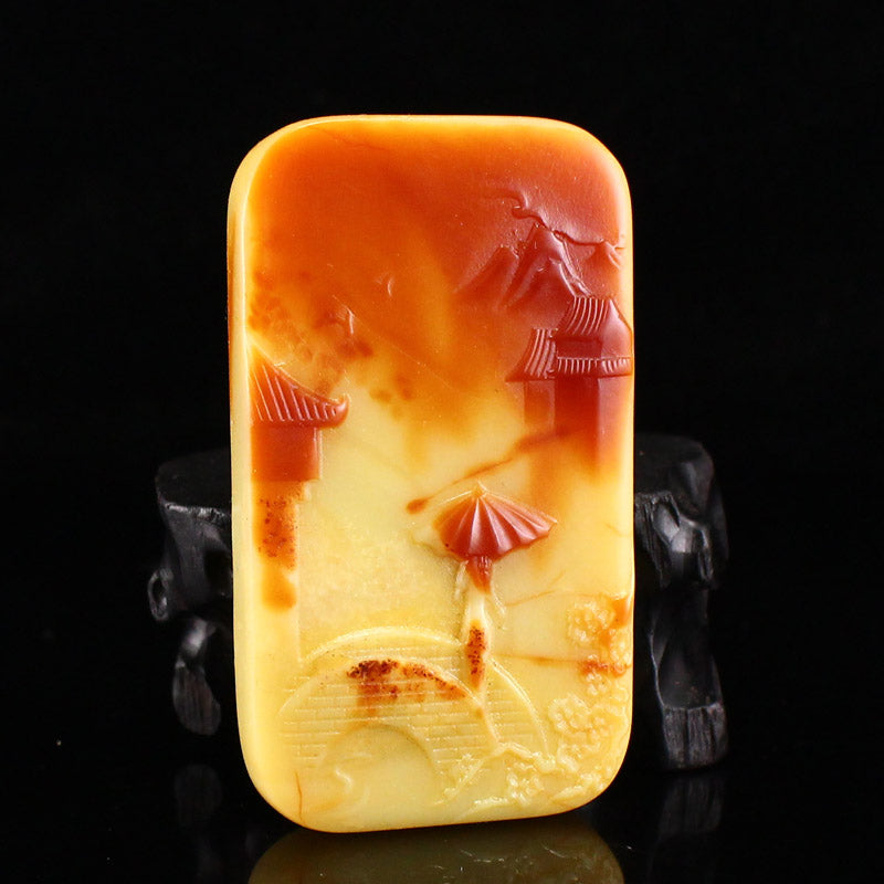 Natural Jade Carved Mountain River Scene Pendant