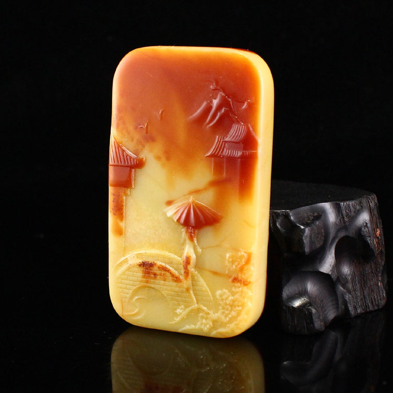 Natural Jade Carved Mountain River Scene Pendant