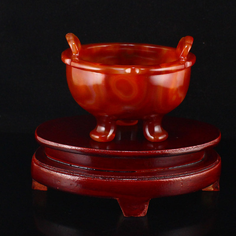 Beautiful Red Agate Double Ears 3 Legs Incense Burner w Certificate