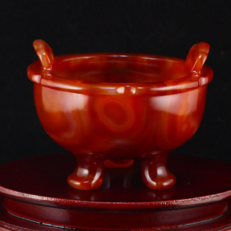 Beautiful Red Agate Double Ears 3 Legs Incense Burner w Certificate