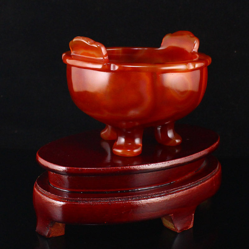 Beautiful Red Agate Double Ears 3 Legs Incense Burner w Certificate