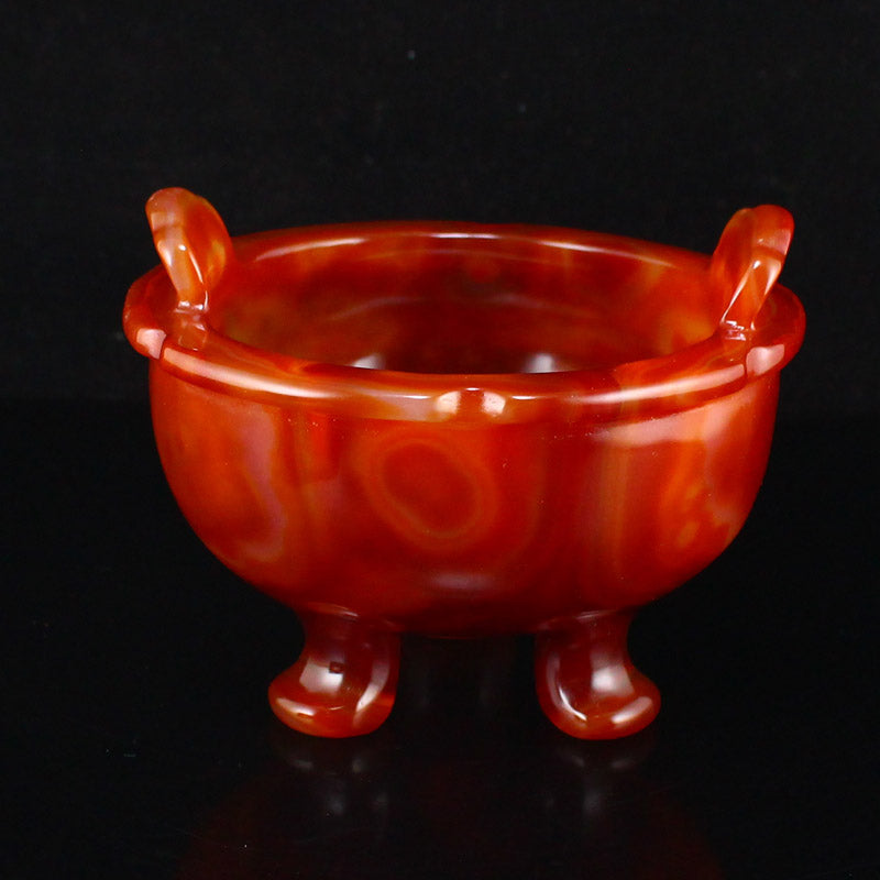 Beautiful Red Agate Double Ears 3 Legs Incense Burner w Certificate