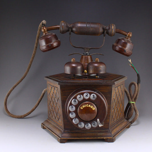 Vintage Wood & Copper Telephone