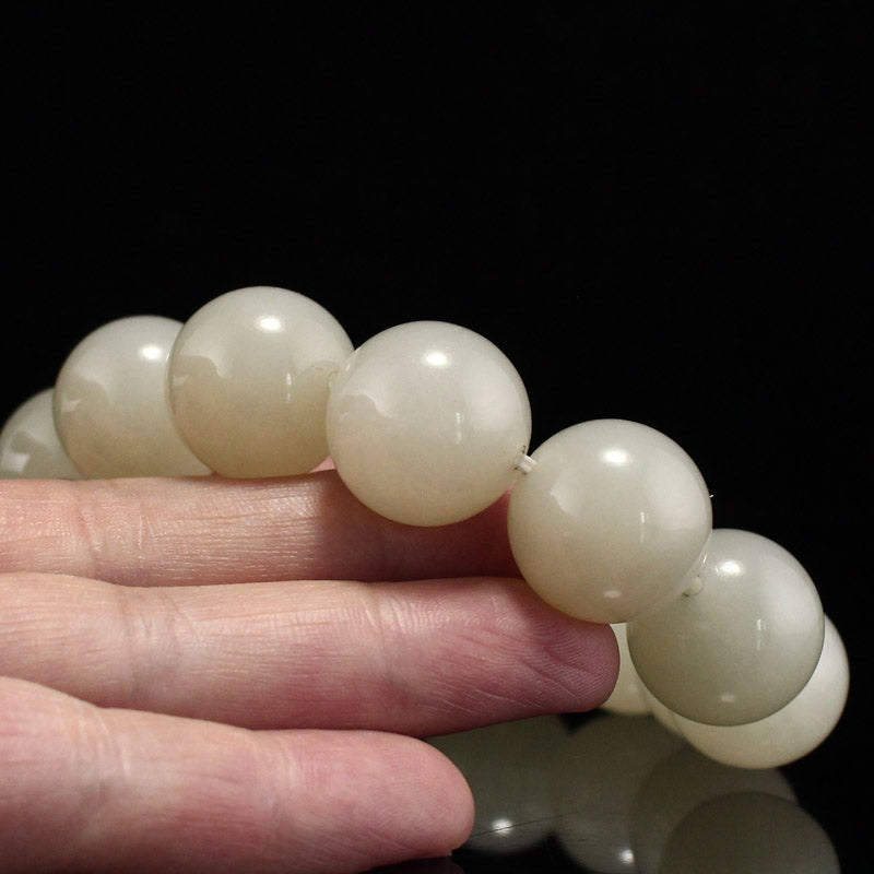 20MM Bead Chinese Natural Hetian Jade Beads Bracelet