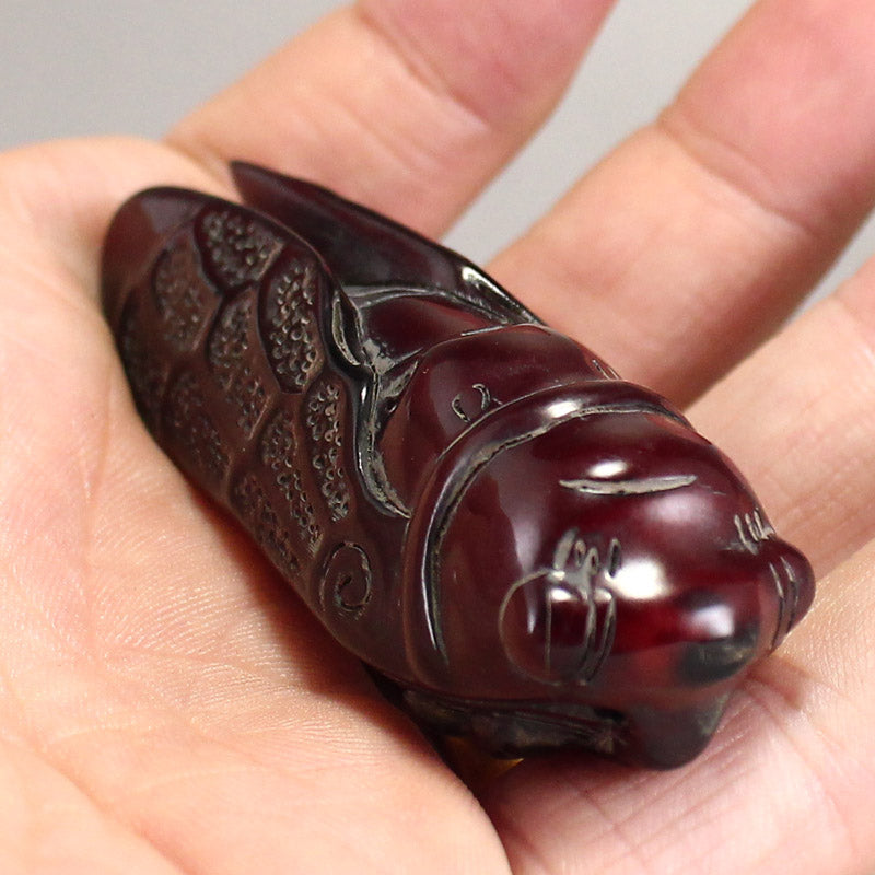 Vintage Chinese Ox Horn Carved Cicada Pendant