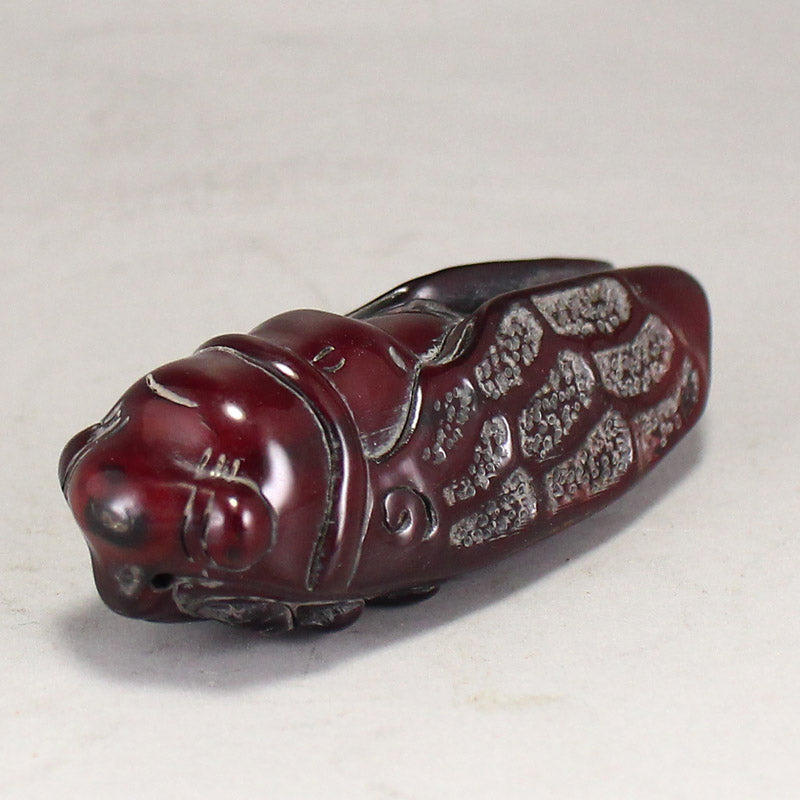 Vintage Chinese Ox Horn Carved Cicada Pendant