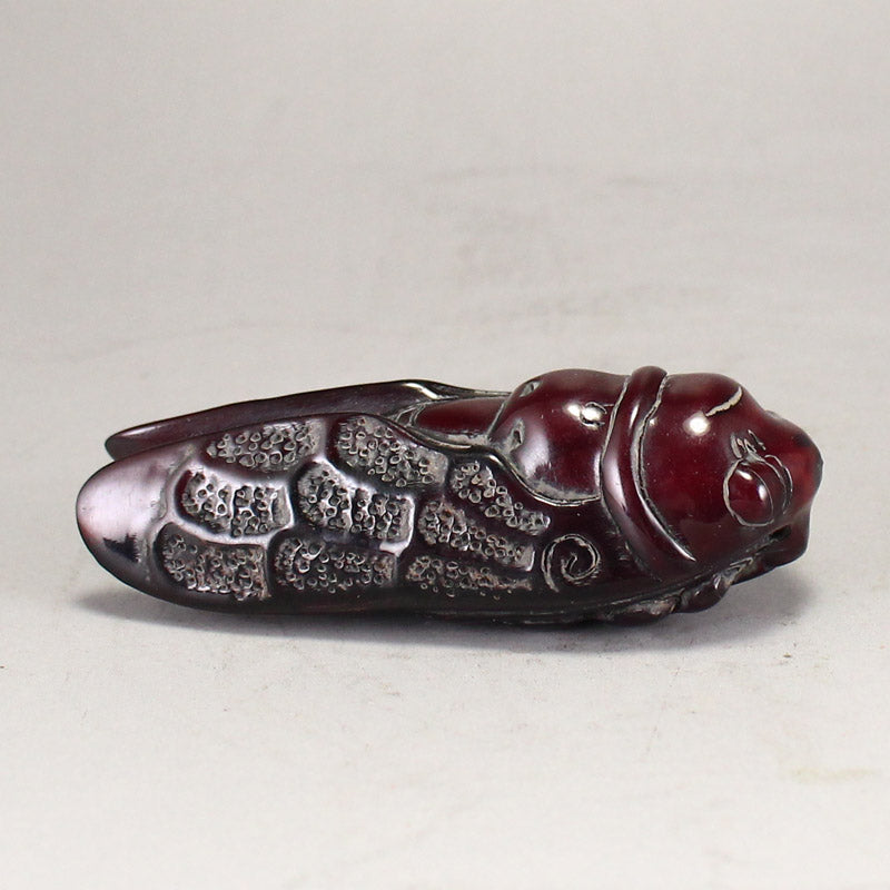 Vintage Chinese Ox Horn Carved Cicada Pendant