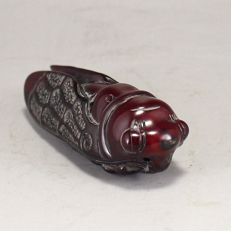 Vintage Chinese Ox Horn Carved Cicada Pendant