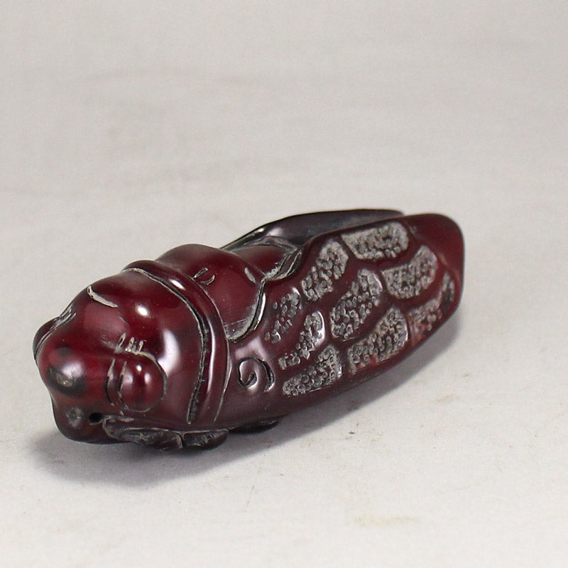 Vintage Chinese Ox Horn Carved Cicada Pendant