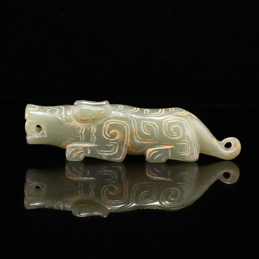 Vintage Chinese Hetian Jade Carved Tiger Statue