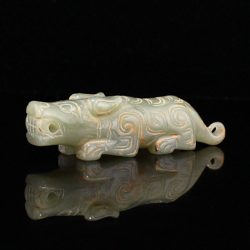 Vintage Chinese Hetian Jade Carved Tiger Statue