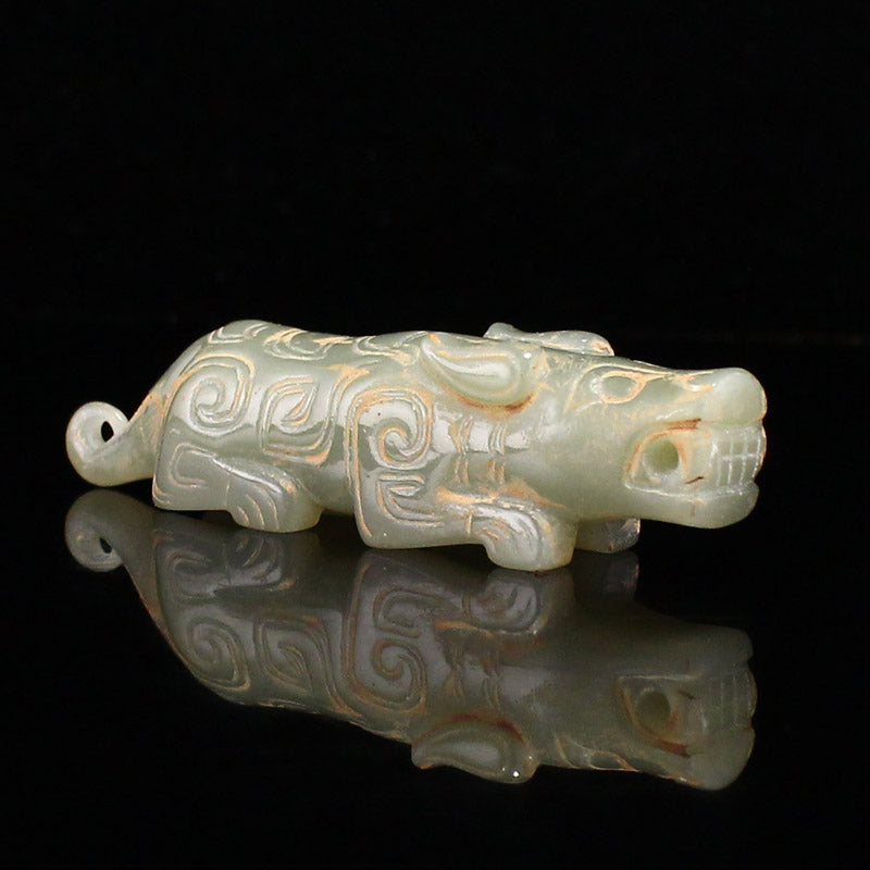 Vintage Chinese Hetian Jade Carved Tiger Statue