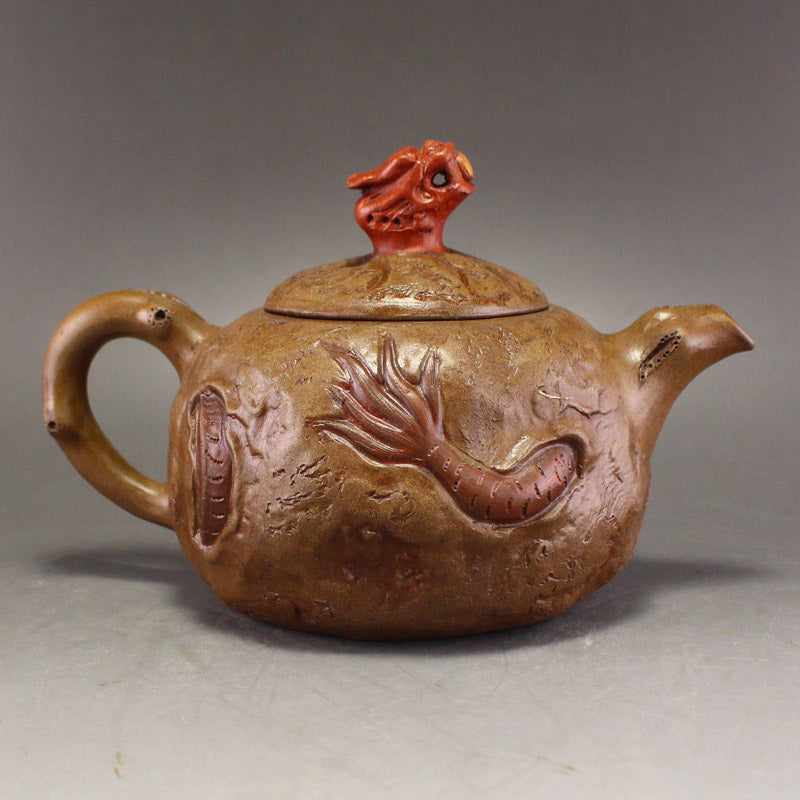 Chinese Yixing Zisha Clay Fortune Dragon Teapot w Artist Signed