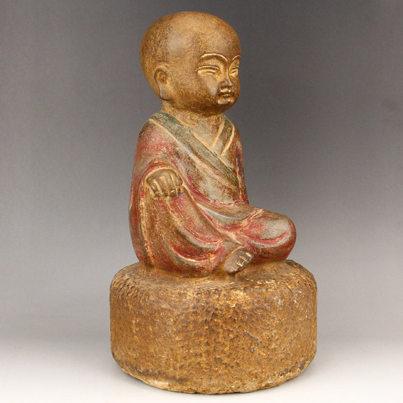 Vintage Stone Carved Monk Statue