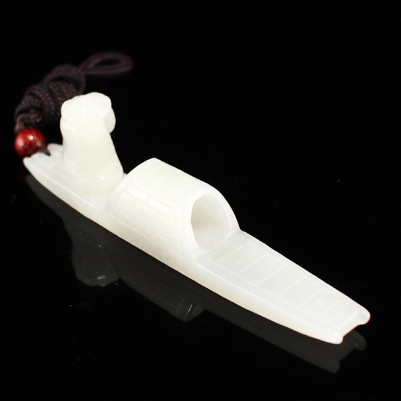 Chinese Natural Hetian Jade Carved Boat & Figure Pendant